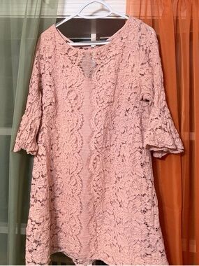 Lane Bryant Blush Pink Lace bell-sleeve Mini Dress 22W